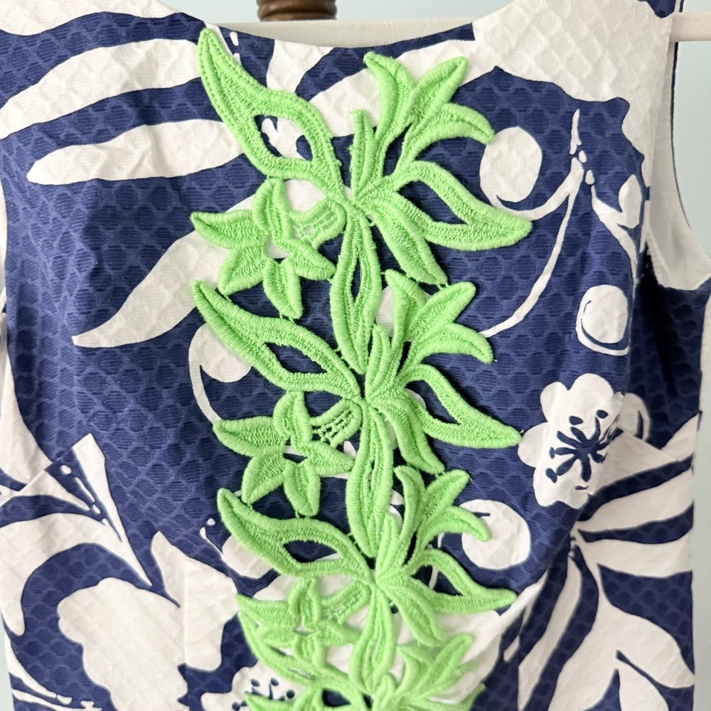 🦜Lilly Pulitzer Delia Bright Navy Johnny B Applied Lace Front Shift Dress Sz 0 - Picture 3 of 10